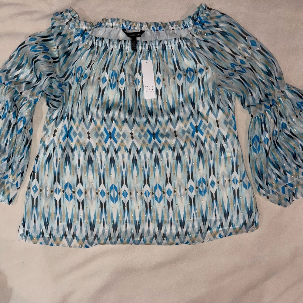 White House Black Market Blue Graphic Top